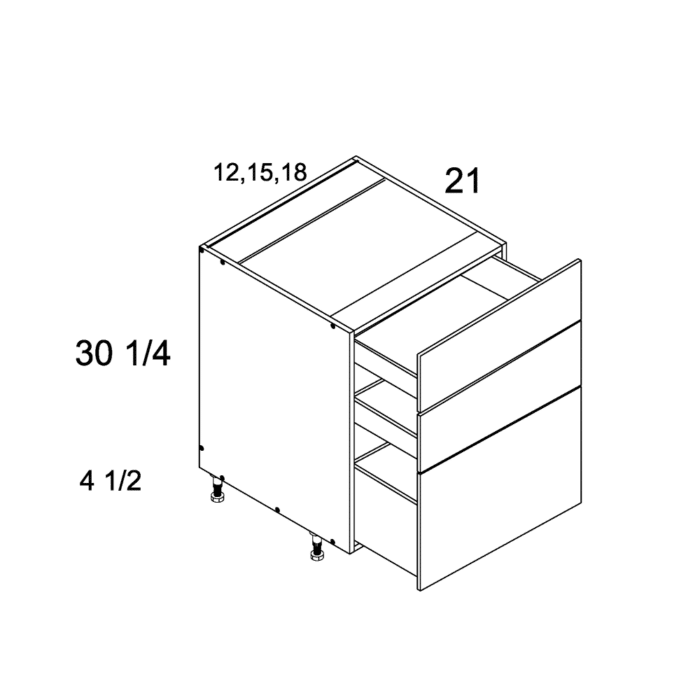 Palermo Gloss White altamax Three Drawer Vanity Base Cabinet