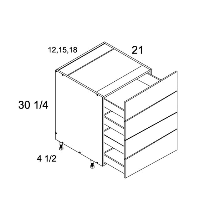 Palermo Gloss White altamax Four Drawer Vanity Base Cabinet