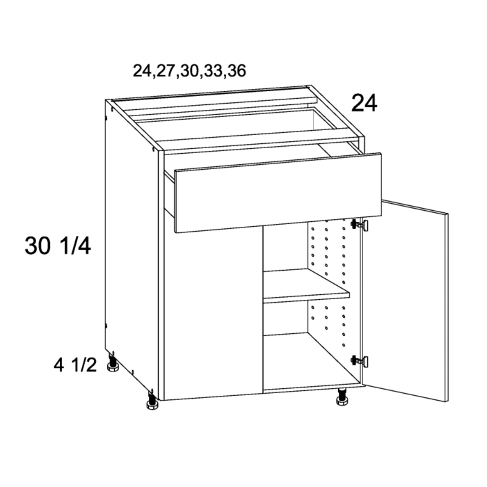 Torino Grey Wood altamax Double Door Single Drawer Base Cabinet