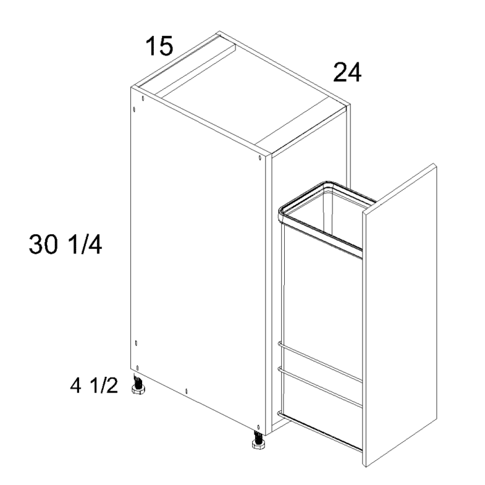 Torino Grey Wood Full Height Door Base with Single Trashcan Pullout