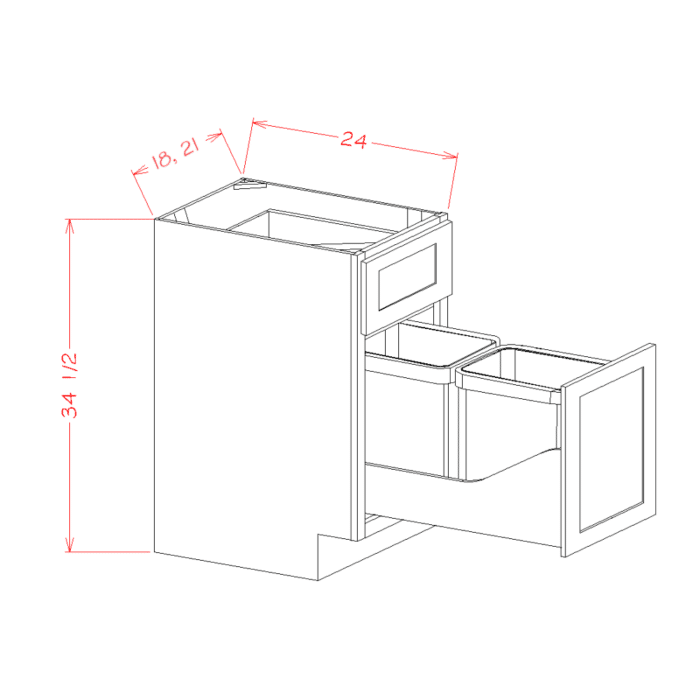 Shaker White Base with Double Trashcan Pullout