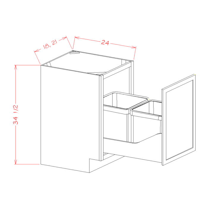 Oxford Mist Full Height Door Base with Double Trashcan Pullout