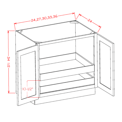 Shaker Cinder Full Height Door Two Rollout Shelf Base Cabinet Kit