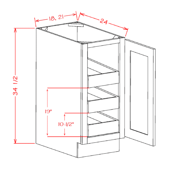 Edgeline White Full Height Door Three Rollout Shelf Base Cabinet Kit