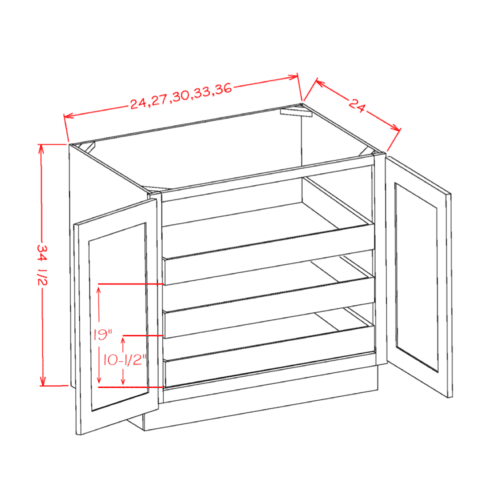 Casselberry Saddle Full Height Door Three Rollout Shelf Base Cabinet Kit