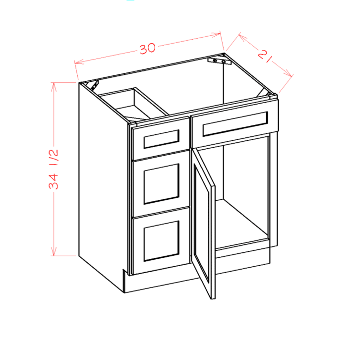 Shaker Dove Vanity Combo Base Cabinet with Drawers Left
