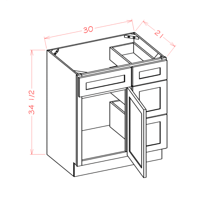 Shaker Honey Vanity Combo Base Cabinet with Drawers Right