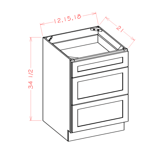 Shaker Honey Three Drawer Vanity Base Cabinet