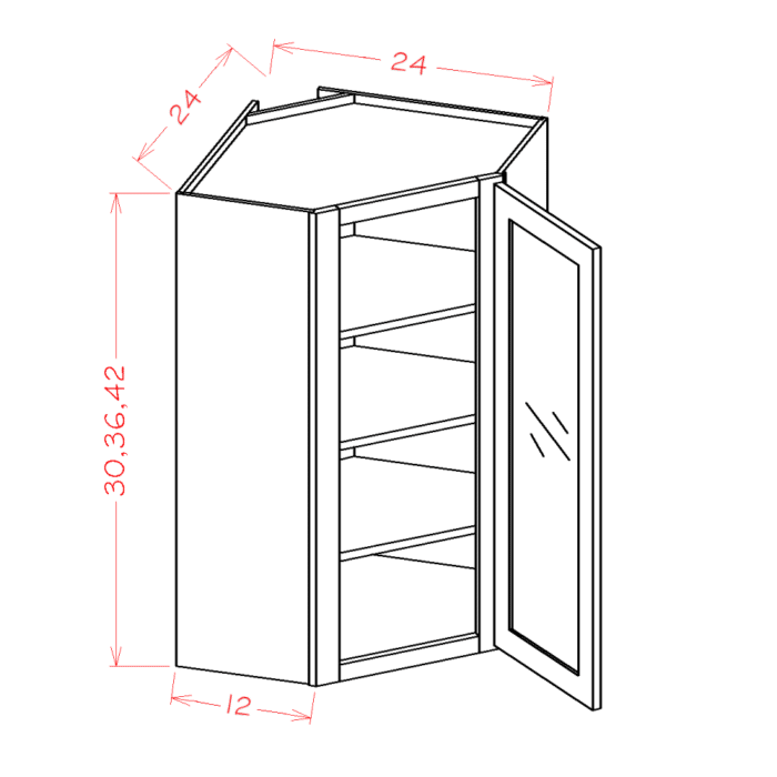 Shaker Antique White Wall Diagonal Glass Door Corner Cabinet with Finished Interior