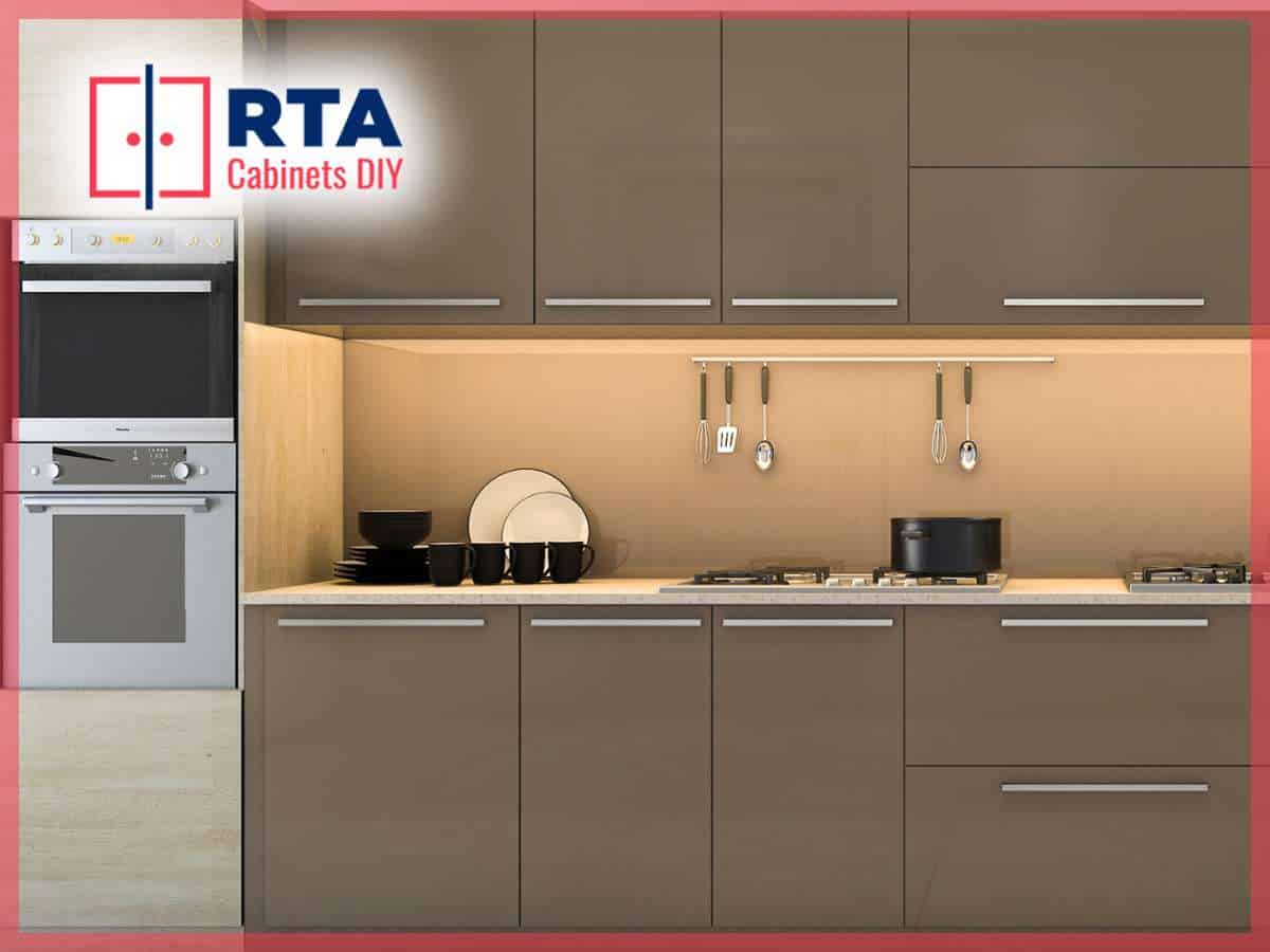 Modern kitchen design featuring Brown with Soft Beige Cabinets and sleek built-in appliances
