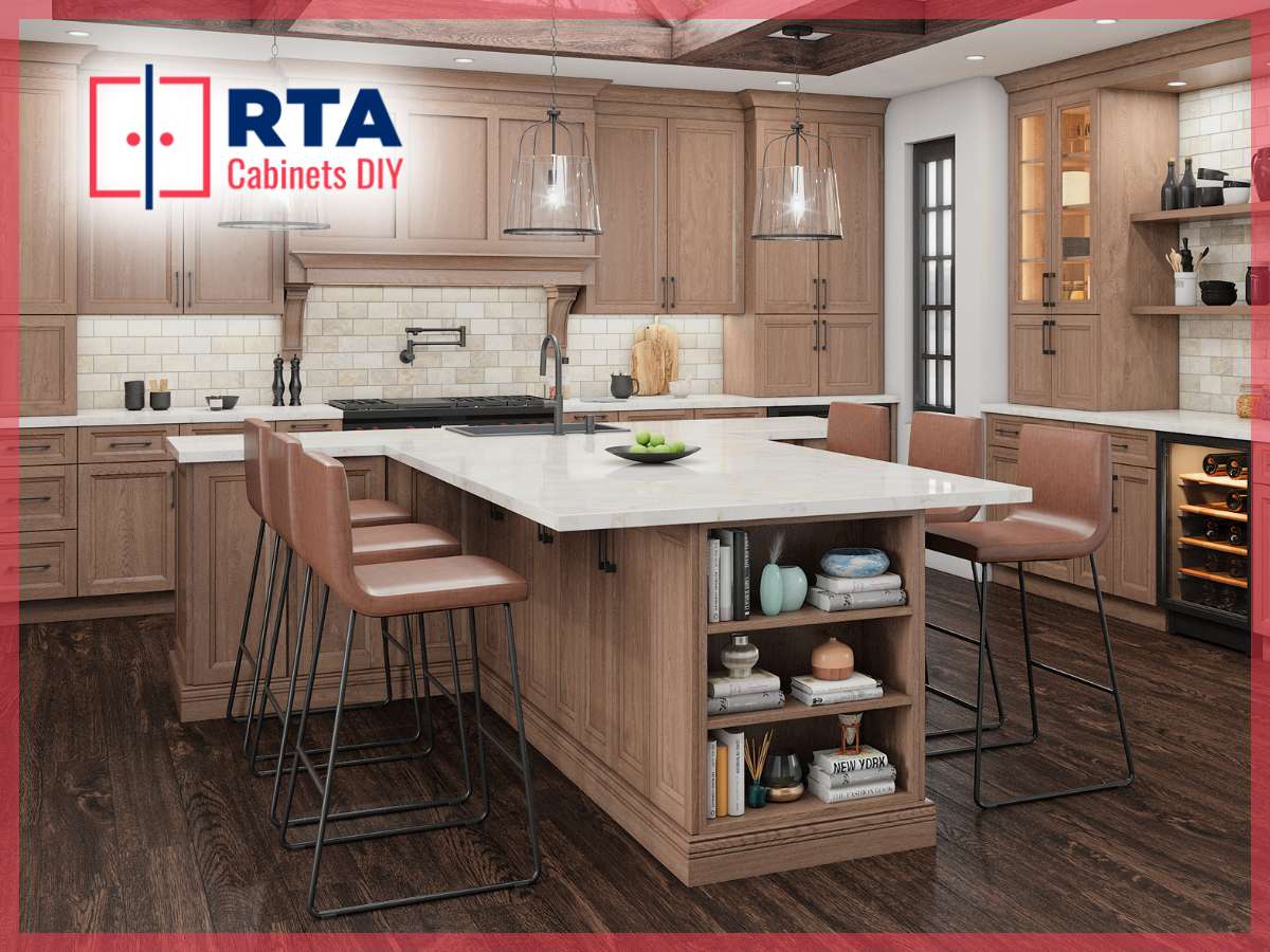 Farmhouse kitchen cabinet with rustic charm featuring natural wood finish and cozy, modern country design